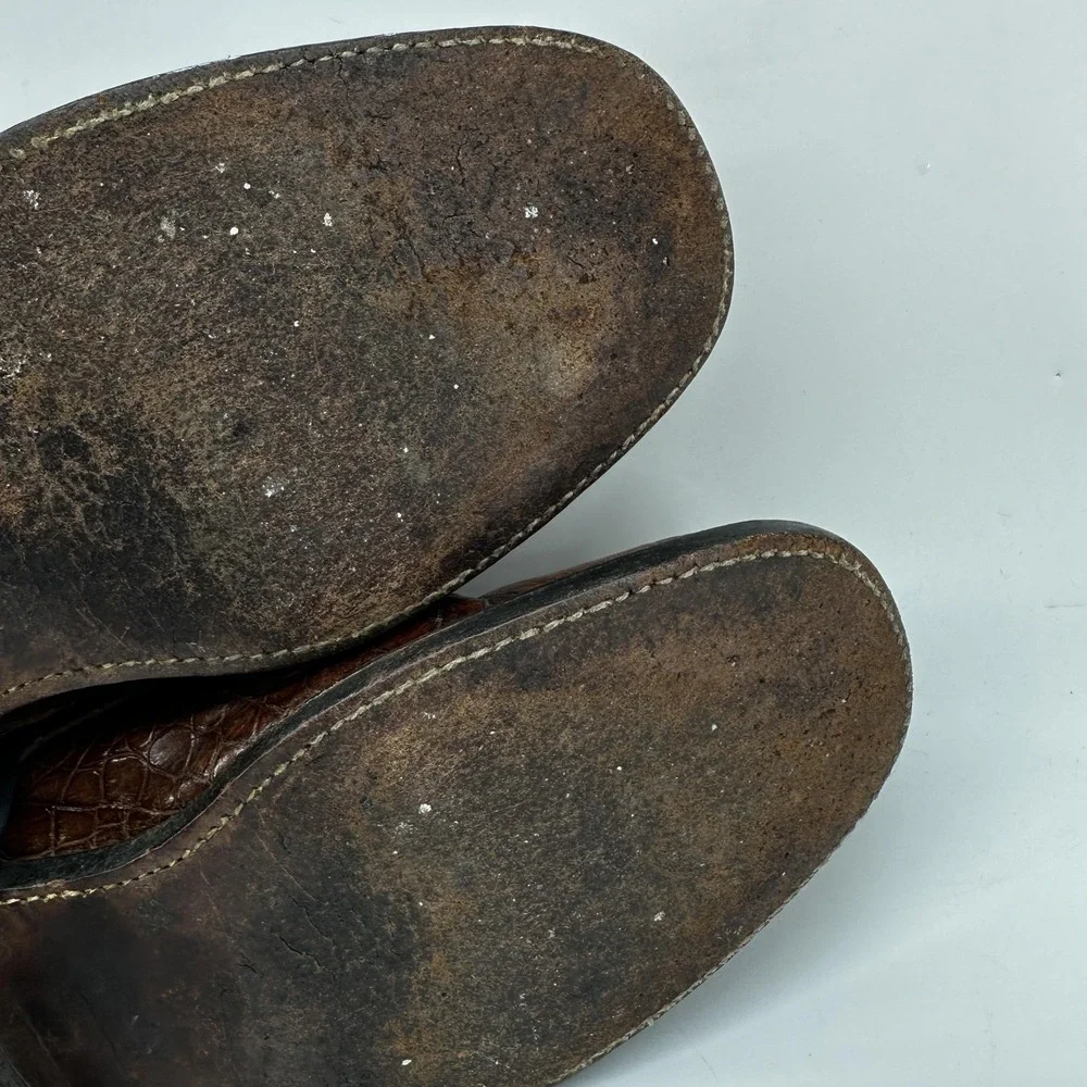 Vintage Dover Crocodile Derby Dress Shoes Mens EU 38.5 US 6 Brown Exotic Leather